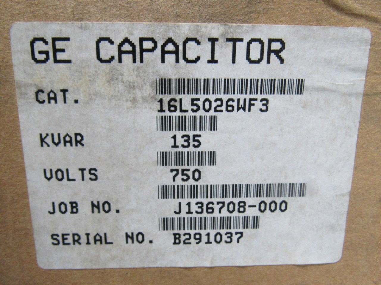 GE General Electric 16L5026WF3 Single Phase Capacitor 135 KVAR 750V