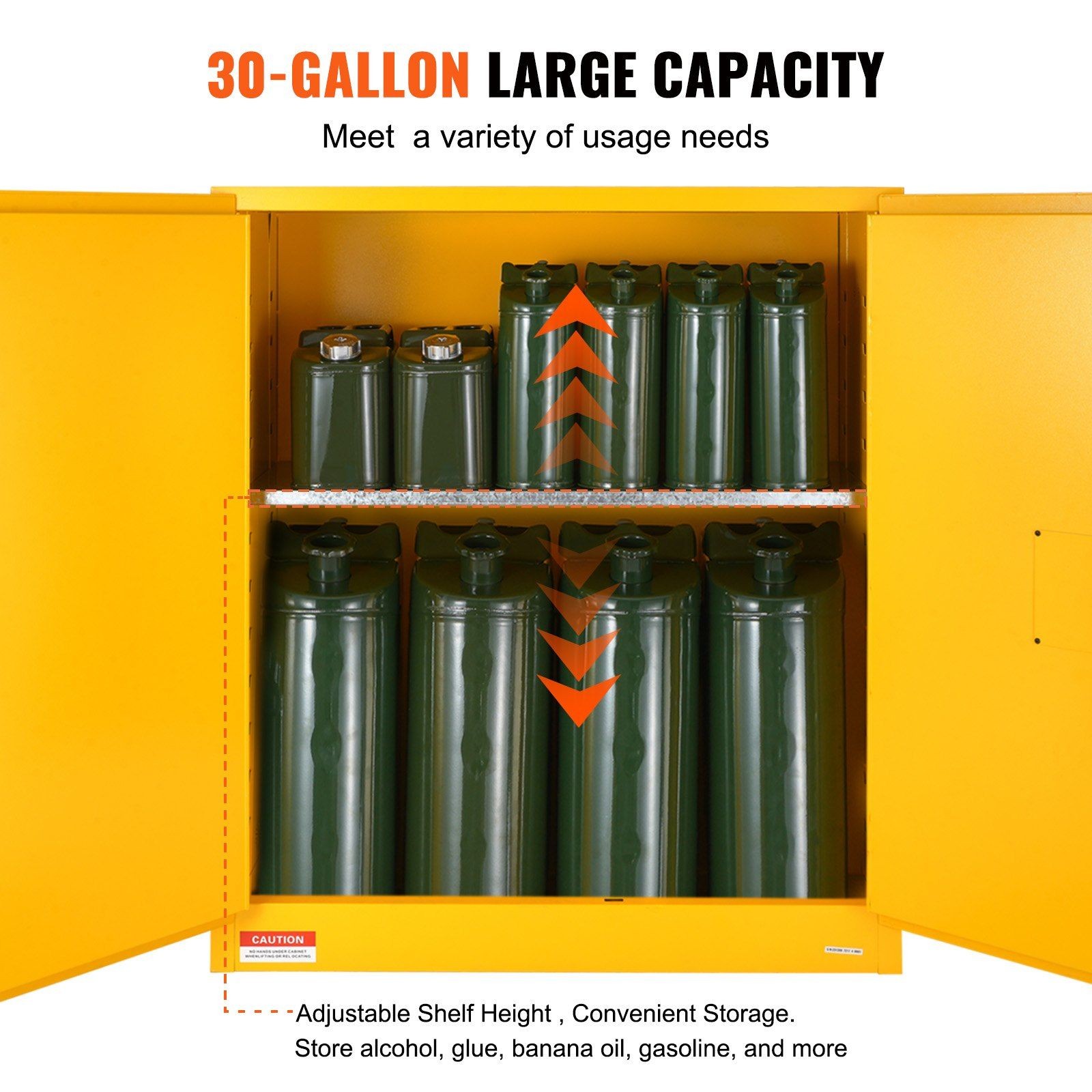 30gal Hazardous Material Cabinet 43.1×18.1×50.1in Dual Door Three-Point Lock