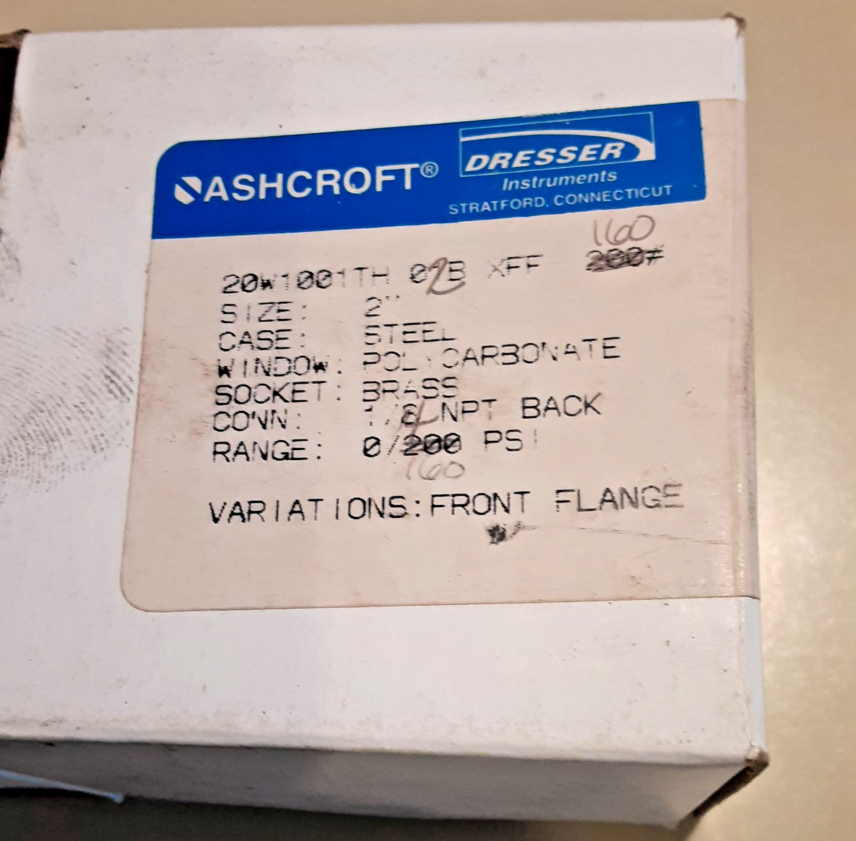 Flange Mount Pressure Gauge Ashcroft 2″ Flange Mount 0 – 160 PSI