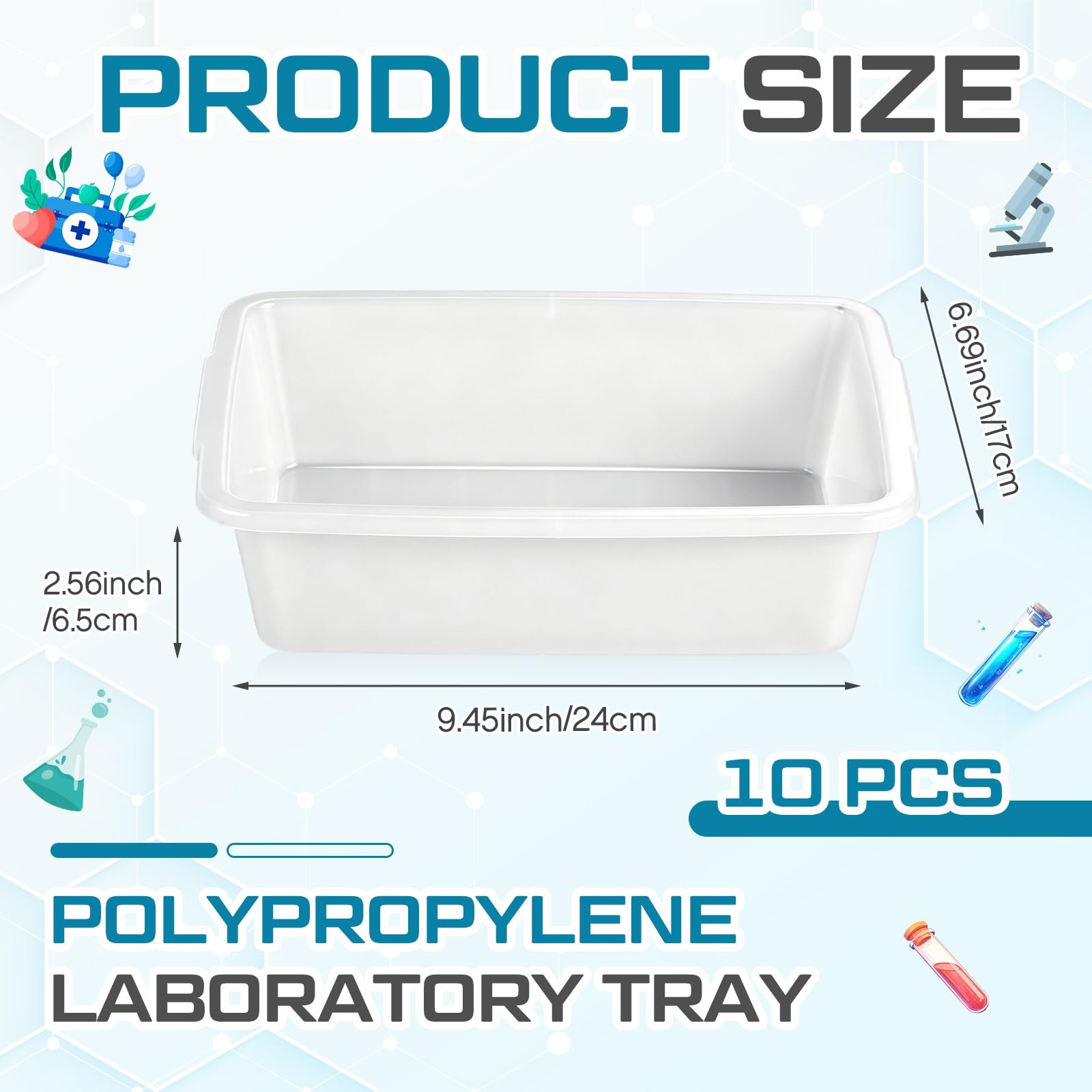 10 PCS MultiPurpose Polypropylene Containment Tray 9.45×6.69×2.56 Inch Lab Tool