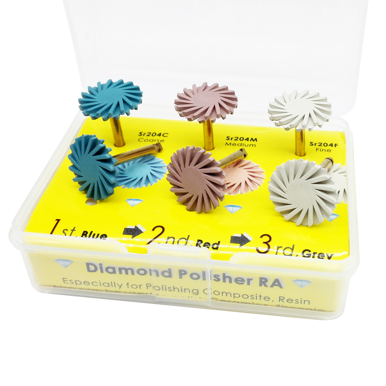 Dental Porcelain Zirconia Grinding Polishing Wheel Kit RA 2.35mm Rubber Diamond