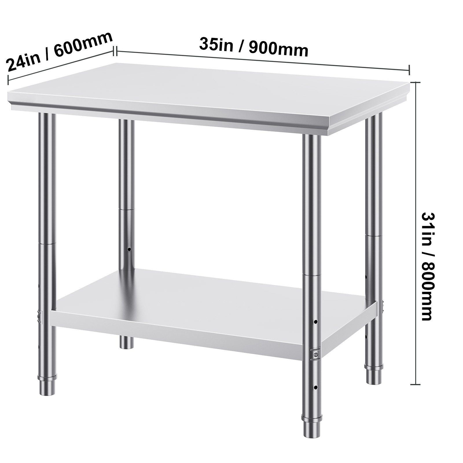 Uimoso Stainless Steel Commercial Prep Table for Kitchen, 90x60x80 cm