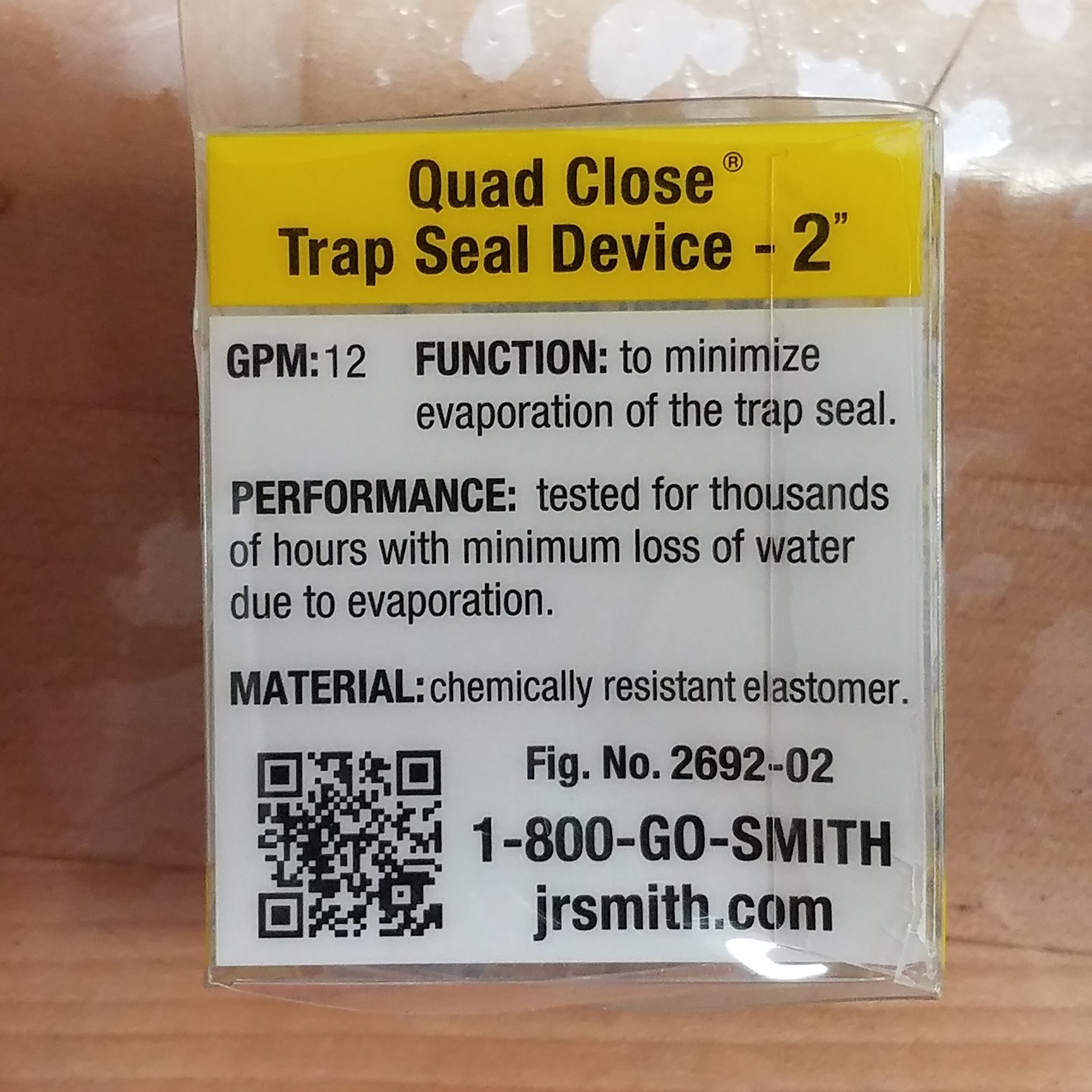Jay R. Smith 2692-02 Stink Stopper, 12.0 GPM, 2″, Quad Close, Trap Seal – NEW
