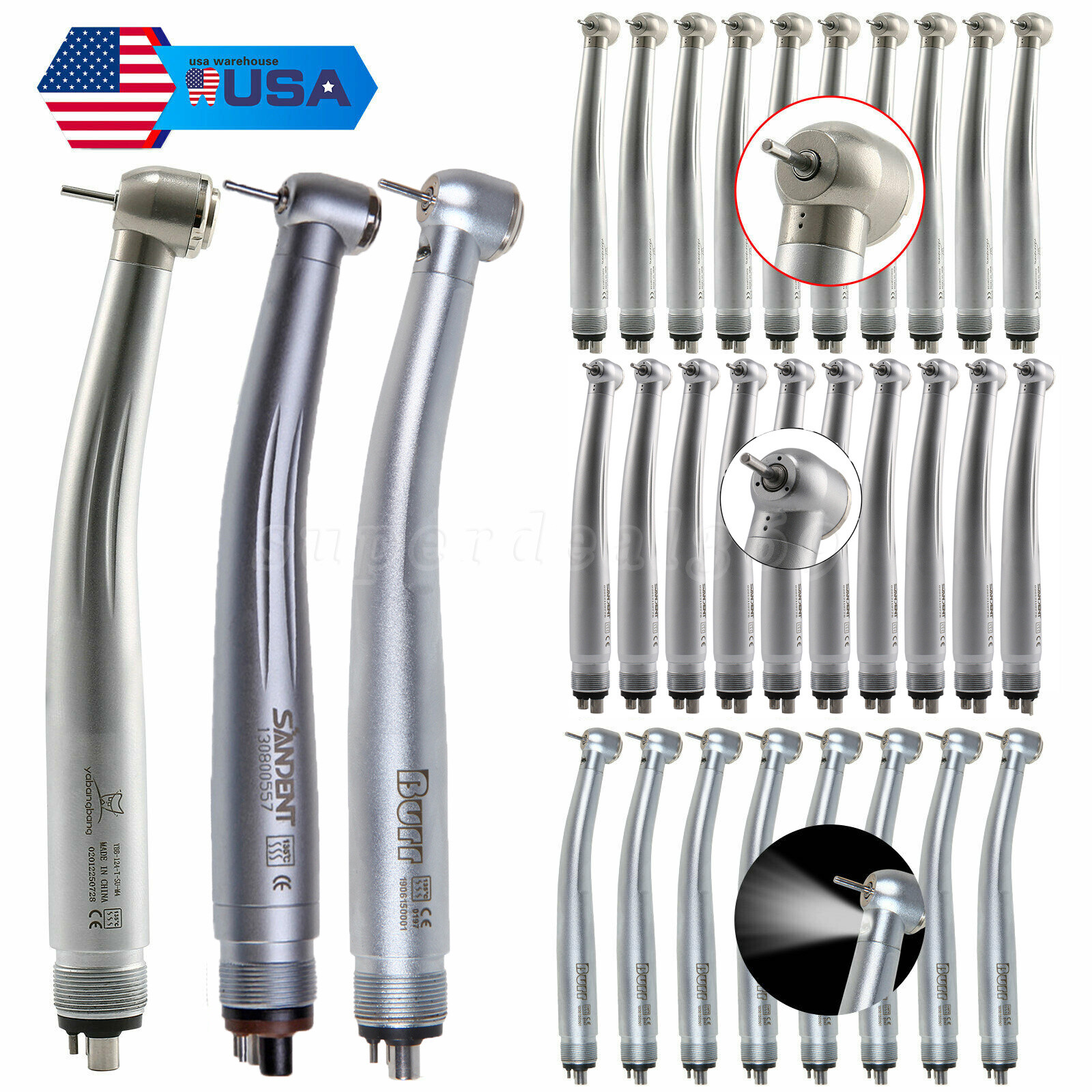 Dental High Speed Handpiece (LED E-generator) Push Button Type 4 holes For NSK