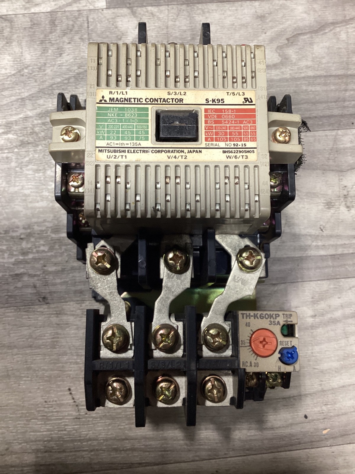 MITSUBISHI MAGNETIC CONTACTOR S-K95 W/ OVERLOAD RELAY TH-K60KP #109B152PR3