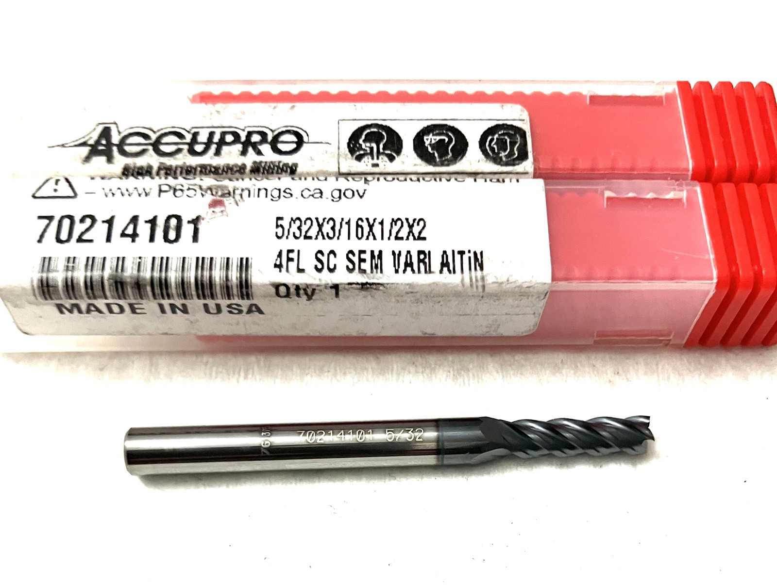 Accupro 5/32″ 4FL Square End Mill Solid Carbide AlTiN 70214101 NEW
