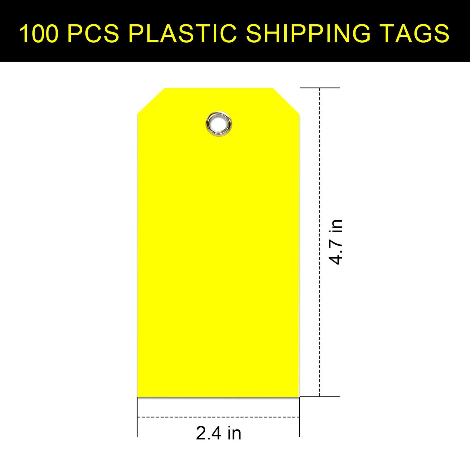 100 Pieces Plastic Shipping Tags with Reinforced Wire 2.36 x 4.7, Yellow