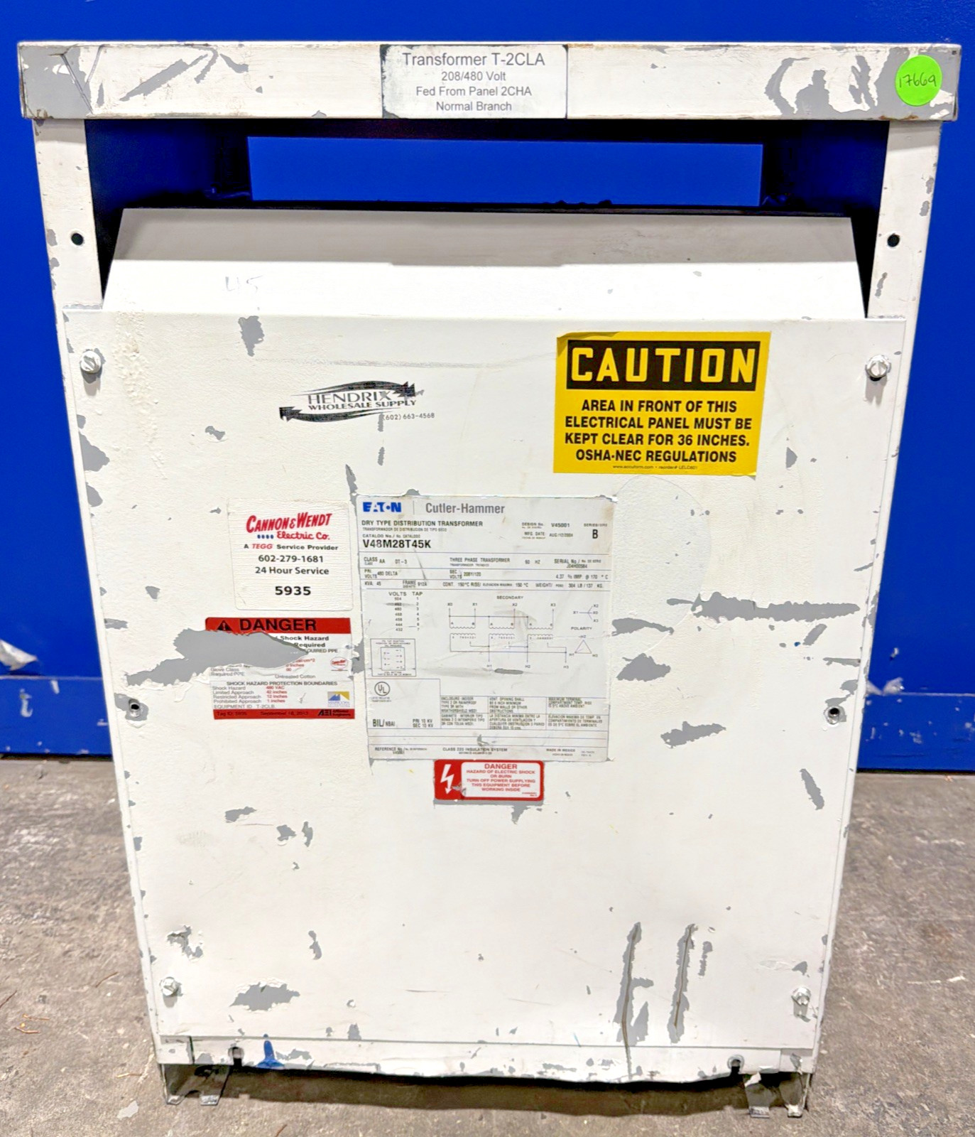 Eaton 45kVA 480V Transformer 3PH 60HZ 208Y/120V V48M28T45K 🟦