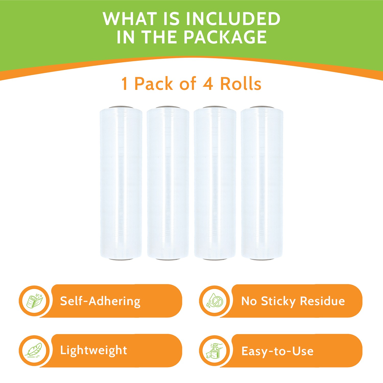 4 Rolls 18″ x 1500′ Pallet Cast Stretch Hand Shrink Film Wrap (80 Gauge) Clear