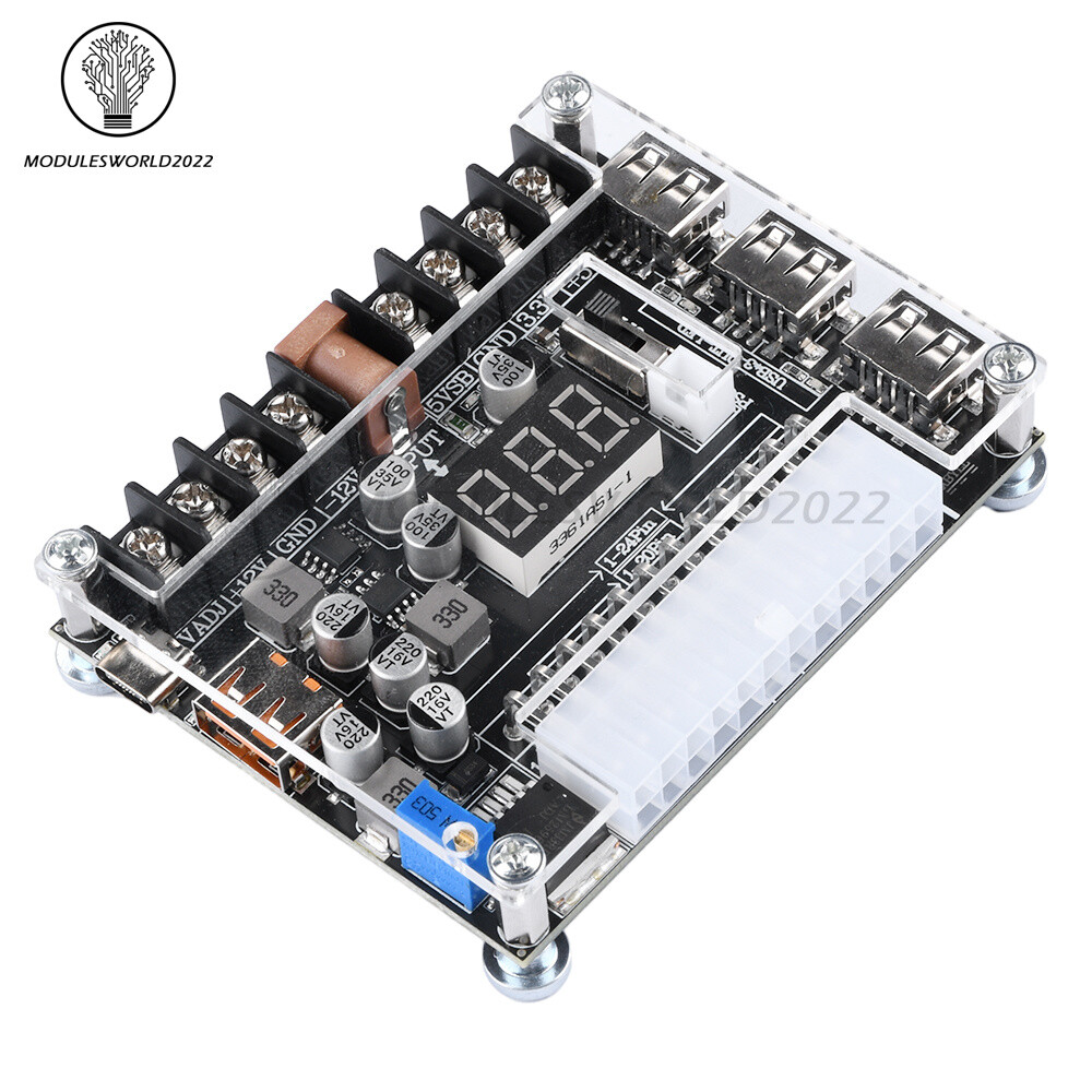 20/24 Pin ATX Power Adapter Board Power Supply Module Adapter Adjustable Voltage