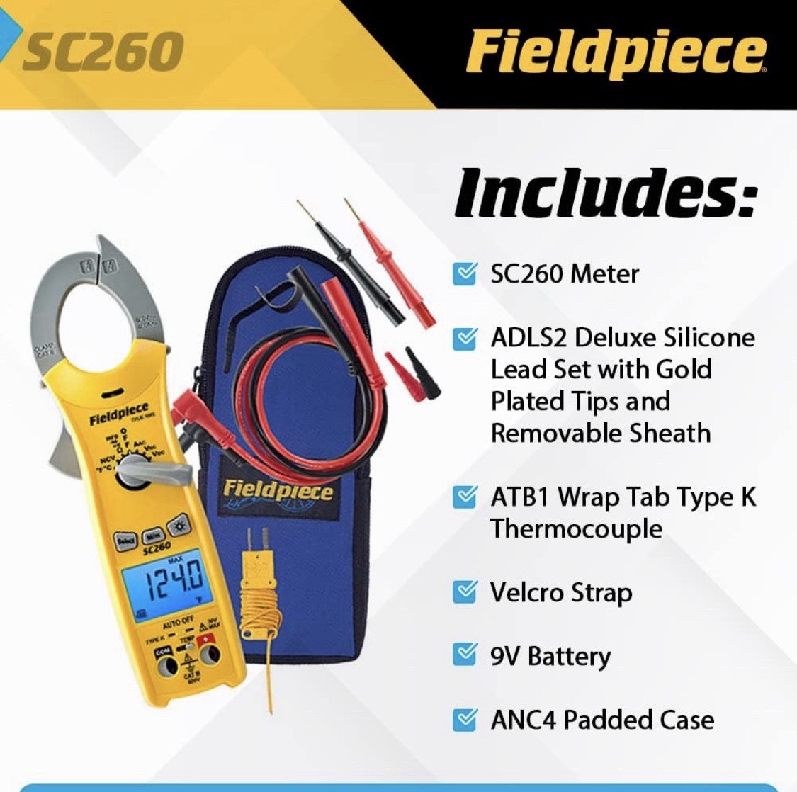 Fieldpiece SC260 True RMS Clamp Meter 4000 Count 600V CAT III NCV Temp