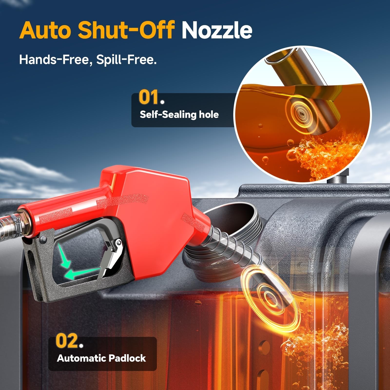 Portable 12GPM Battery-Powered Fuel Transfer Pump Kit with Auto-Off Nozzle & Hos