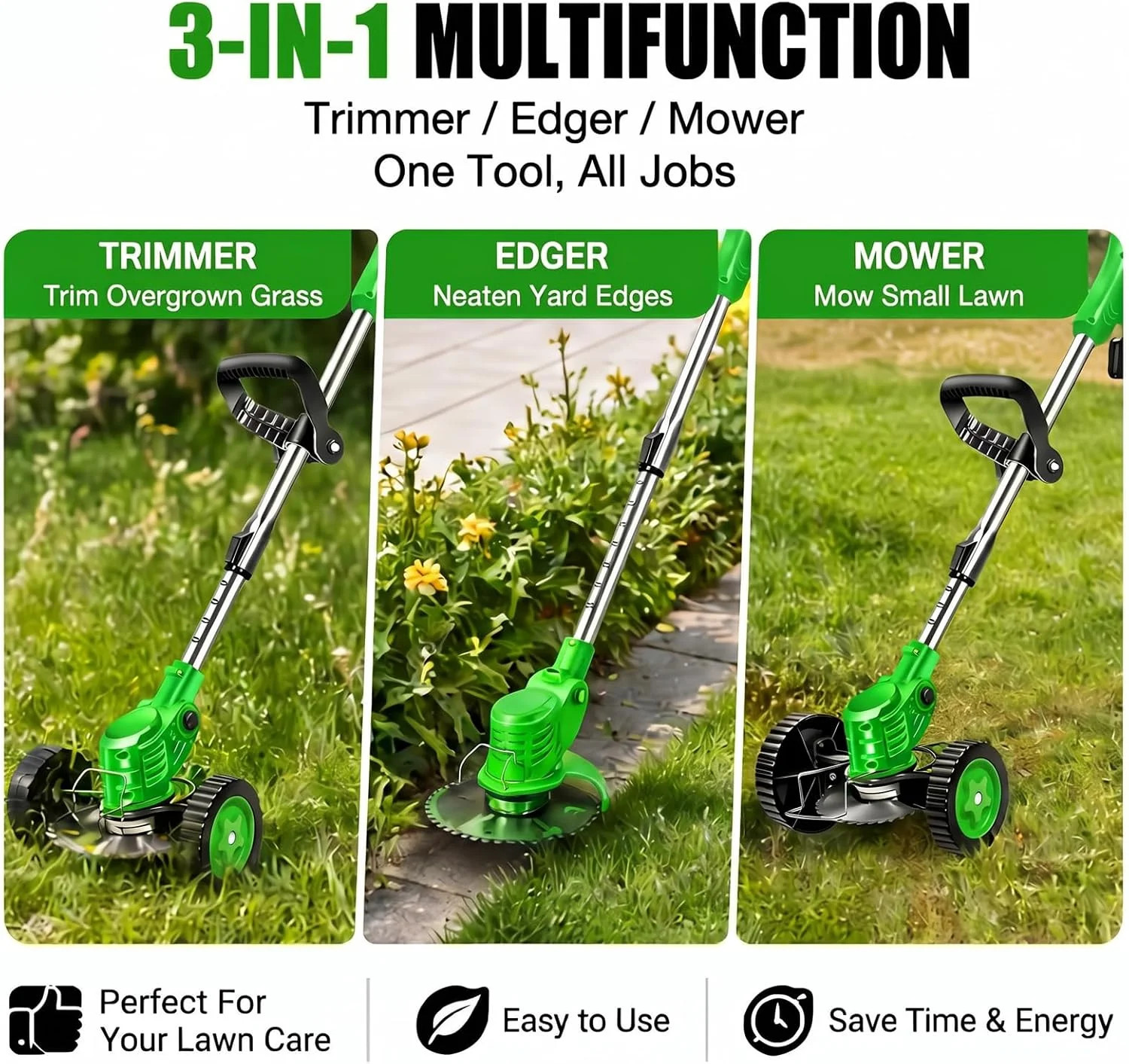 Cordless Weed Wacker with 2 Batteries, Lightweight 21V Weed Trimmer with Wheels,