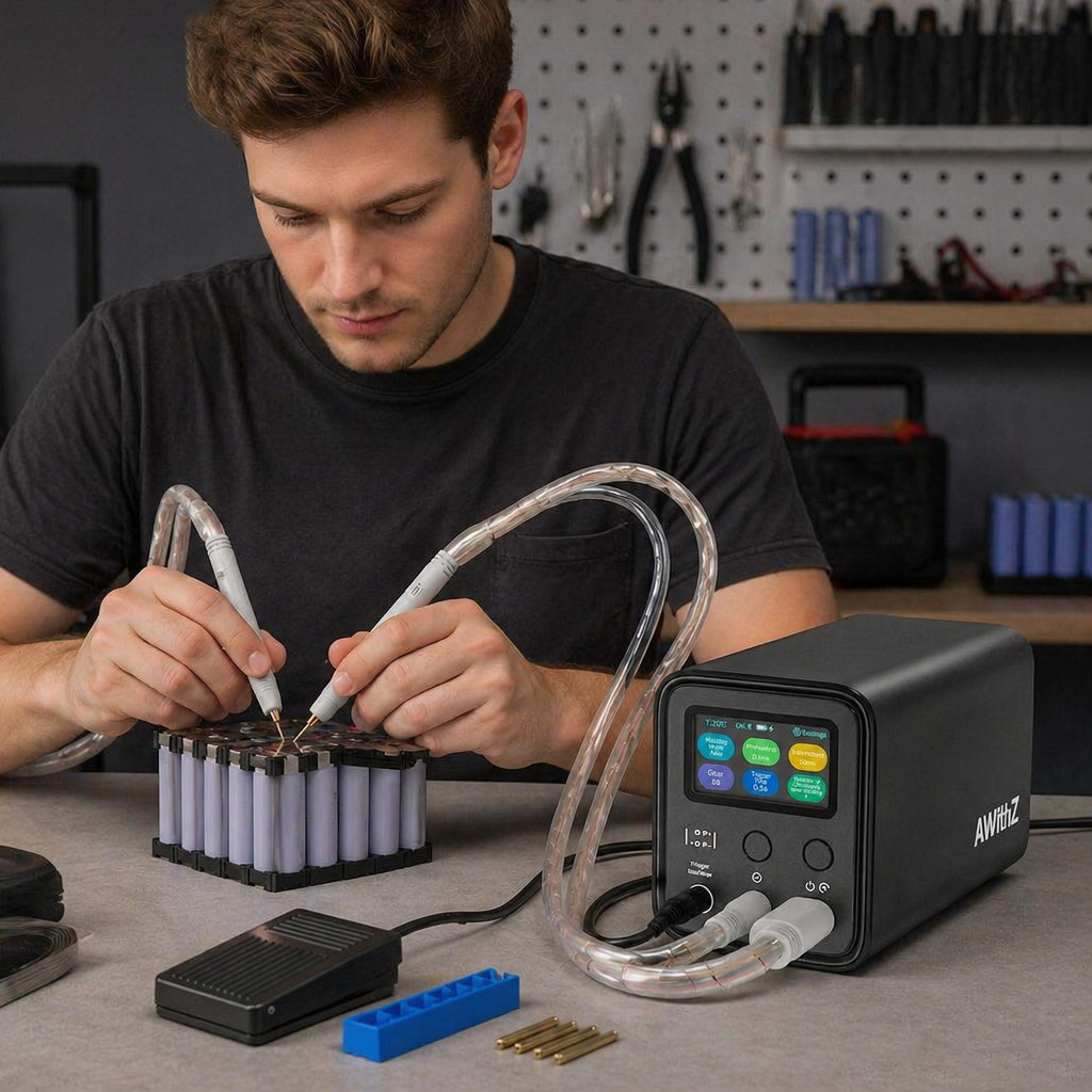 AWithZ Spot Welder Pedal Farad Capacitor 18650 Li Battery Spot Welding Machine