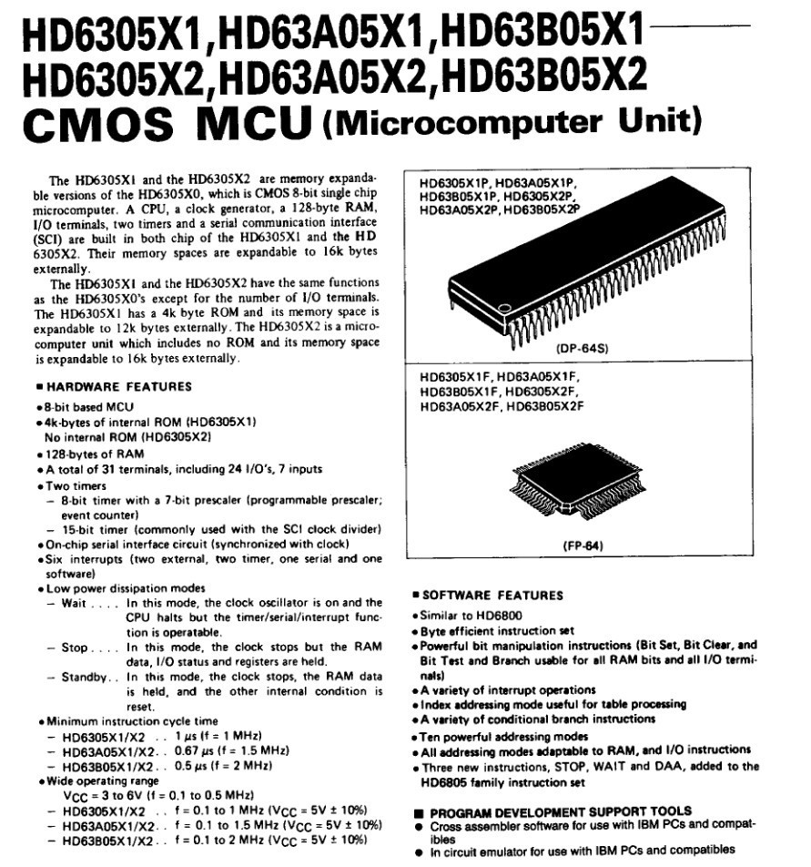 NOS HD6305X2P HITACHI Microcontroller, 8-Bit, 6305 CPU, 1MHz, CMOS, PDIP64 8pcs