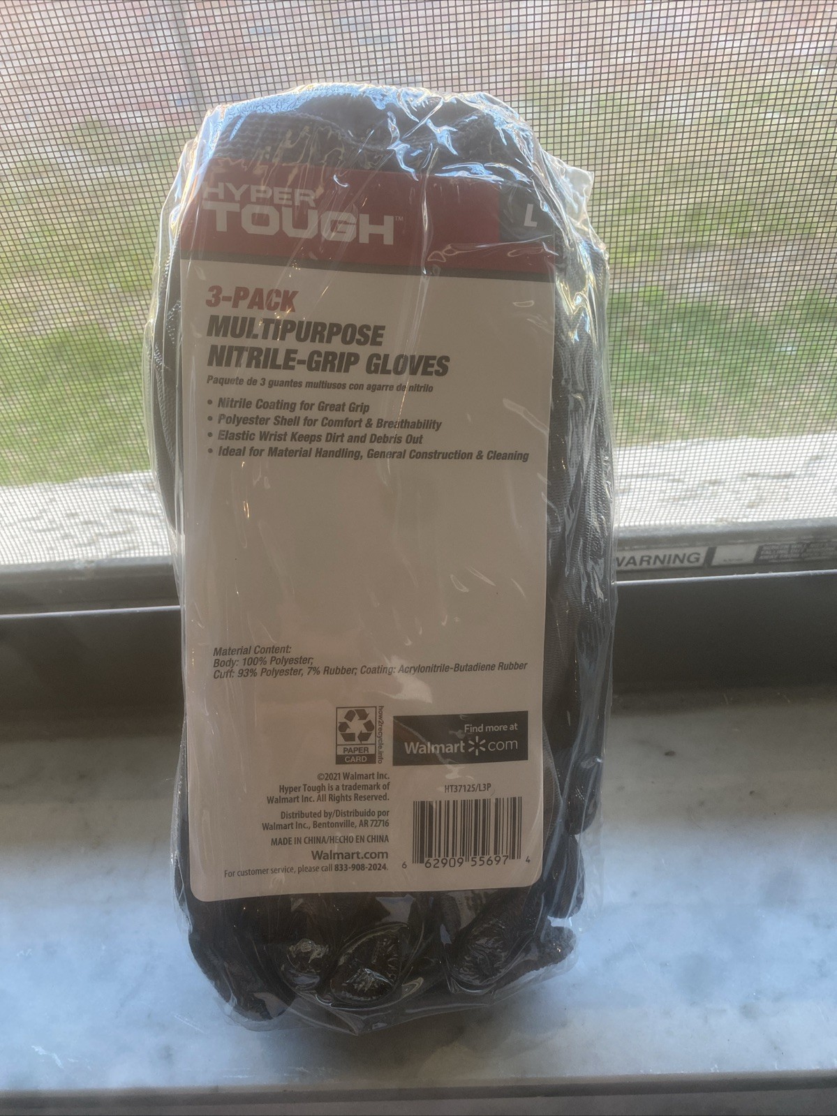 Tough Multipurpose Nitrile gloves 1 pack = 3 pair , Large, Black