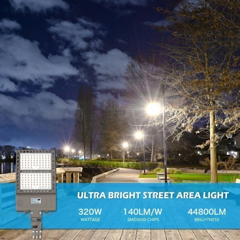 Outdoor 320W LED Shoebox Pole Light Streets Parking Lot Lamp 48000LM + Arm Mount
