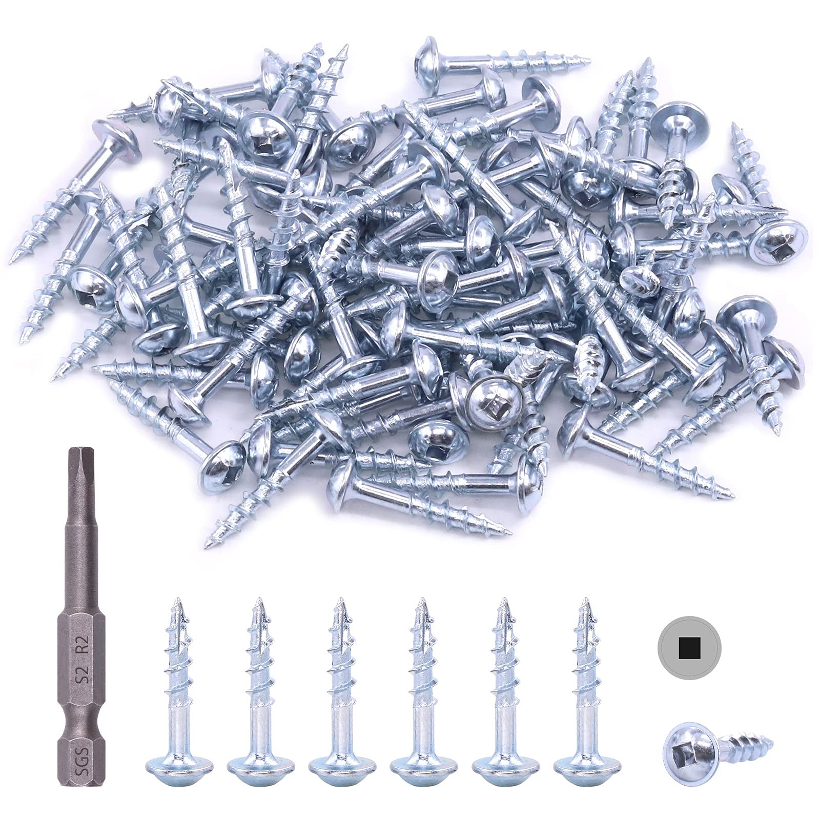 160 PCS #8 Zinc Steel Pocket Hole Screw 1 Inch Coarse Thread Square Drive