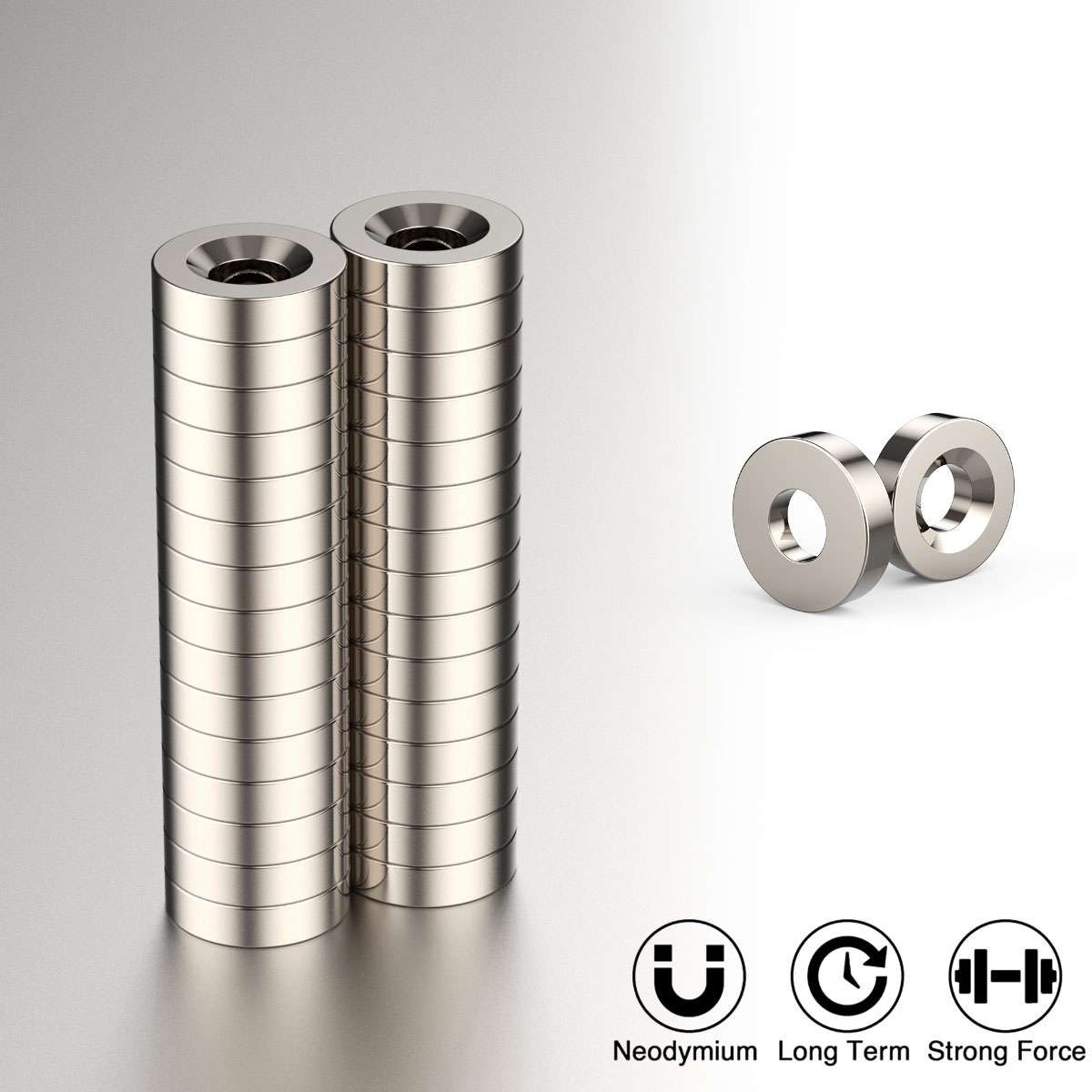 LOT Countersunk Ring Neodymium Magnets 25 x 5mm Hole 5mm Strong Rare Earth N35
