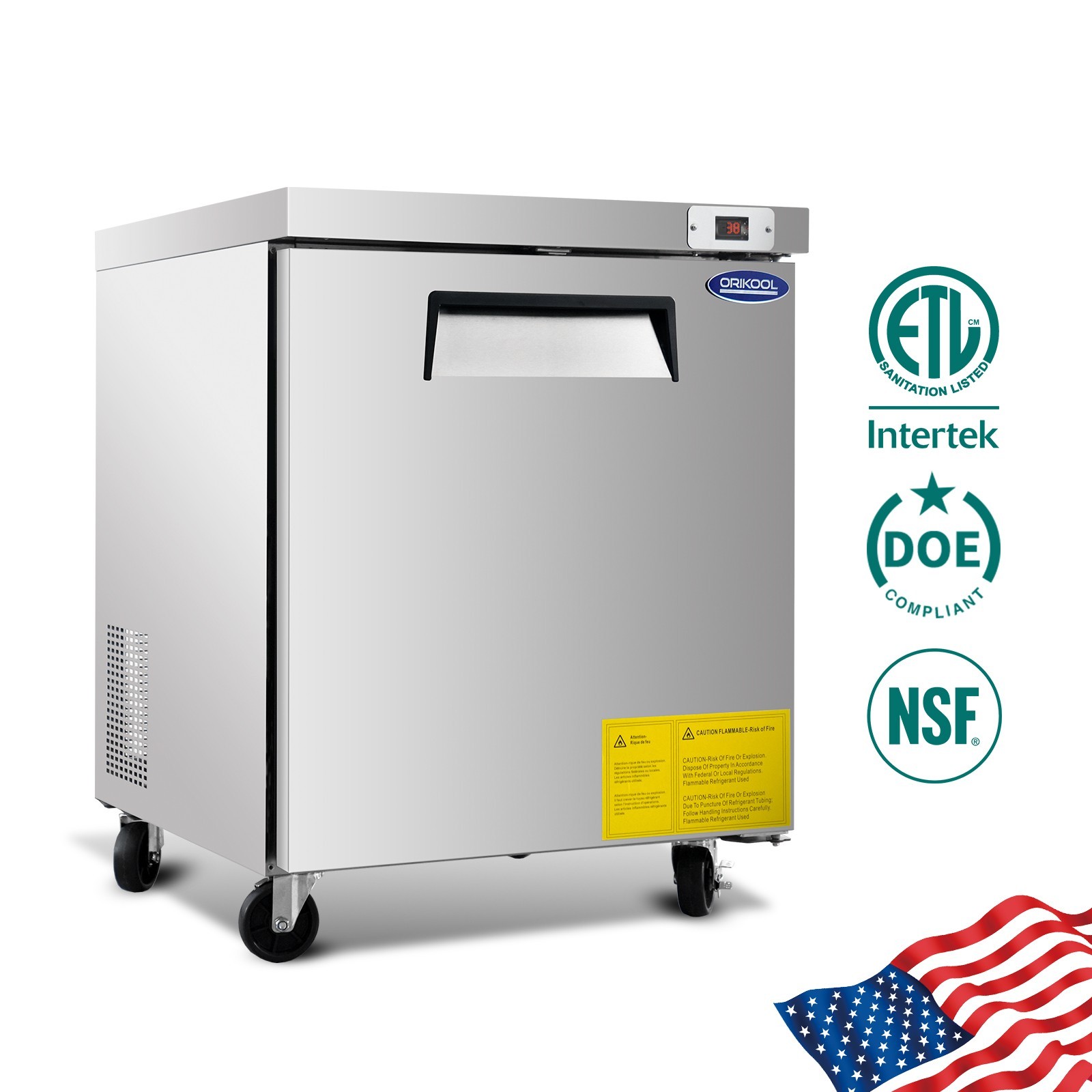 29″ W Commercial Undercounter Refrigerator, ETL Listed, Worktop Design