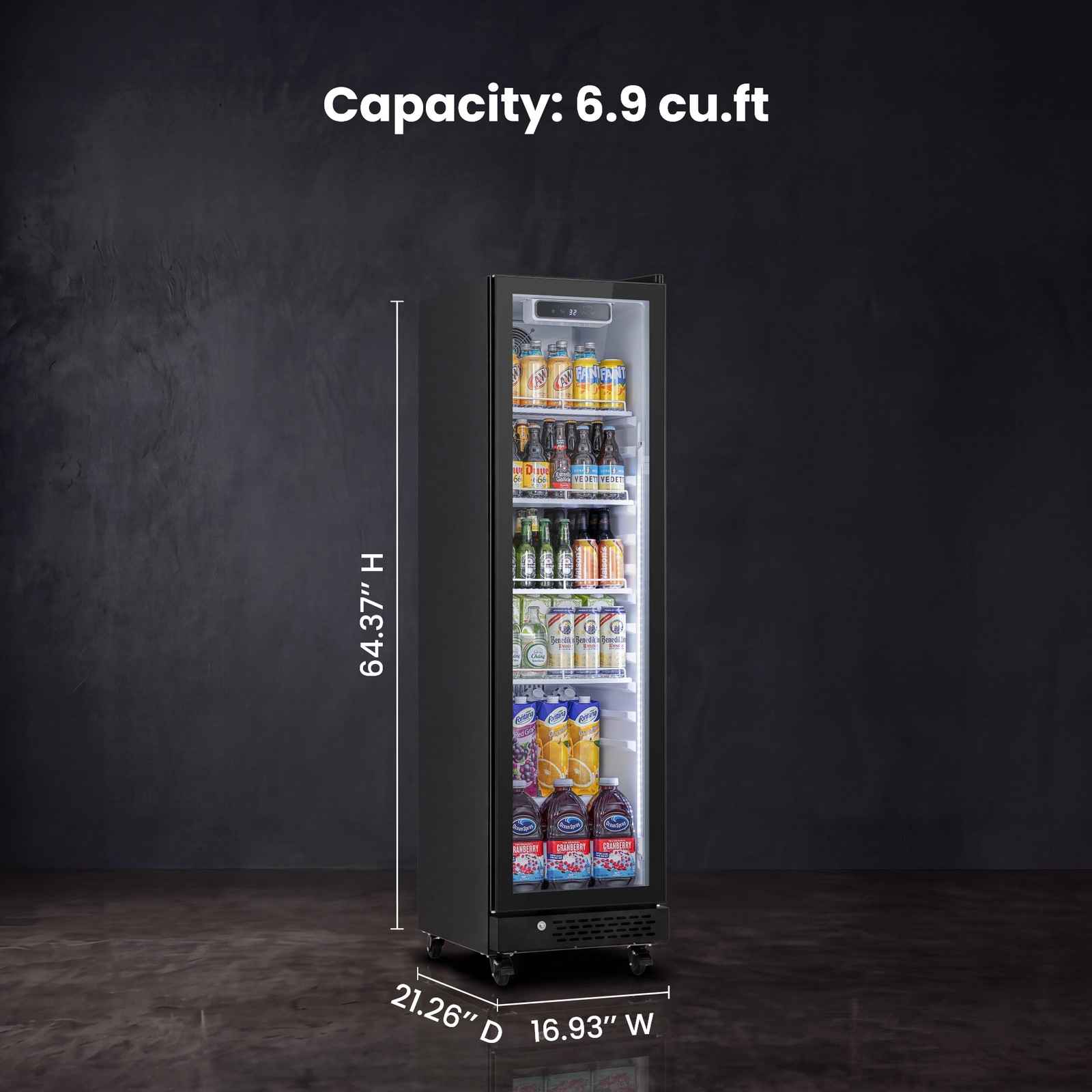 Yeego 6.9 Cu.ft Commercial Fridge 1 Glass Door Merchandiser Refrigerator Black