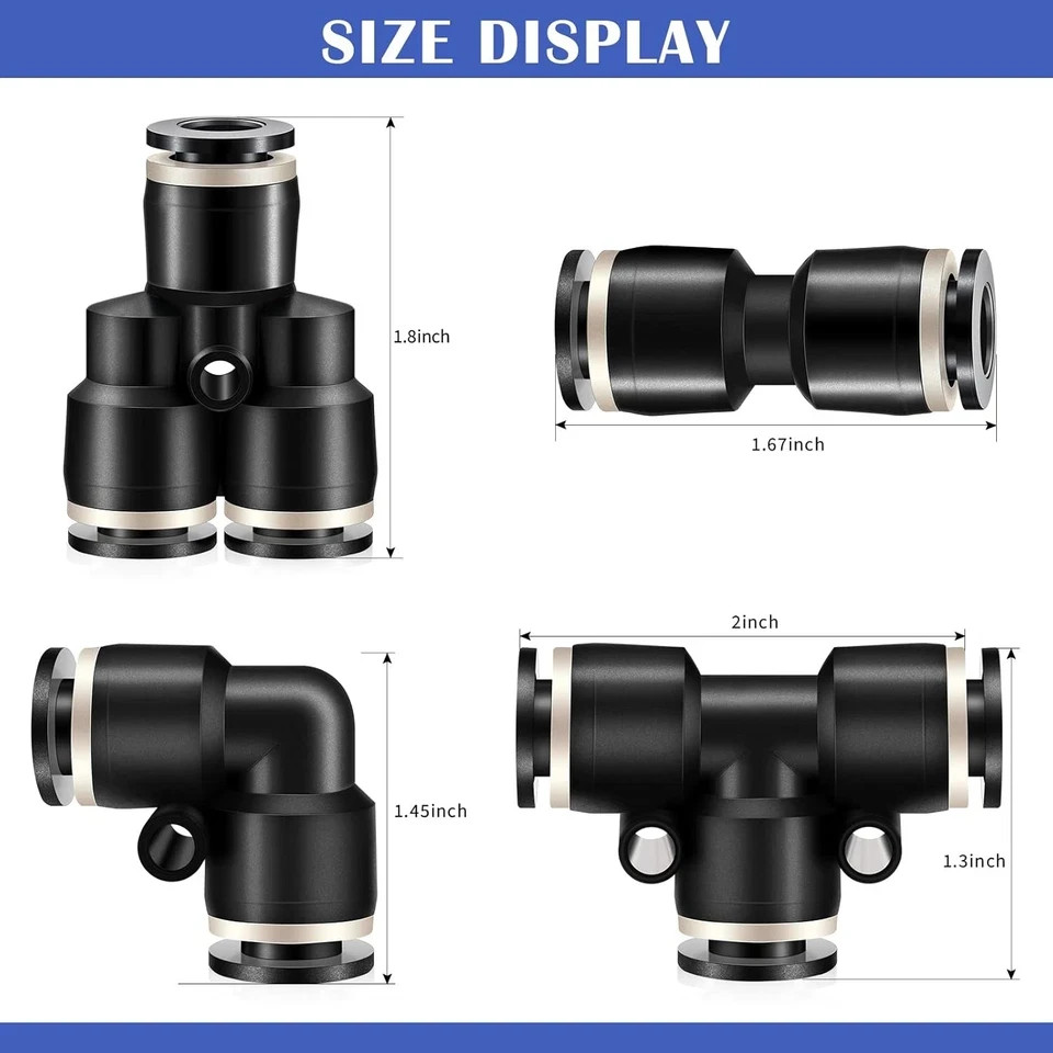 3/8 Inch Od Push To Connect Fittings Kit Quick Release Pneumatic Air Line 28 Pcs