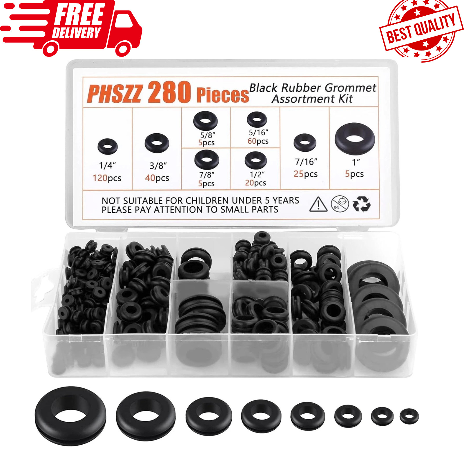 280 Rubber Grommets Kit Hole Gaskets Assortment Wiring Car Auto Firewall 8 Sizes
