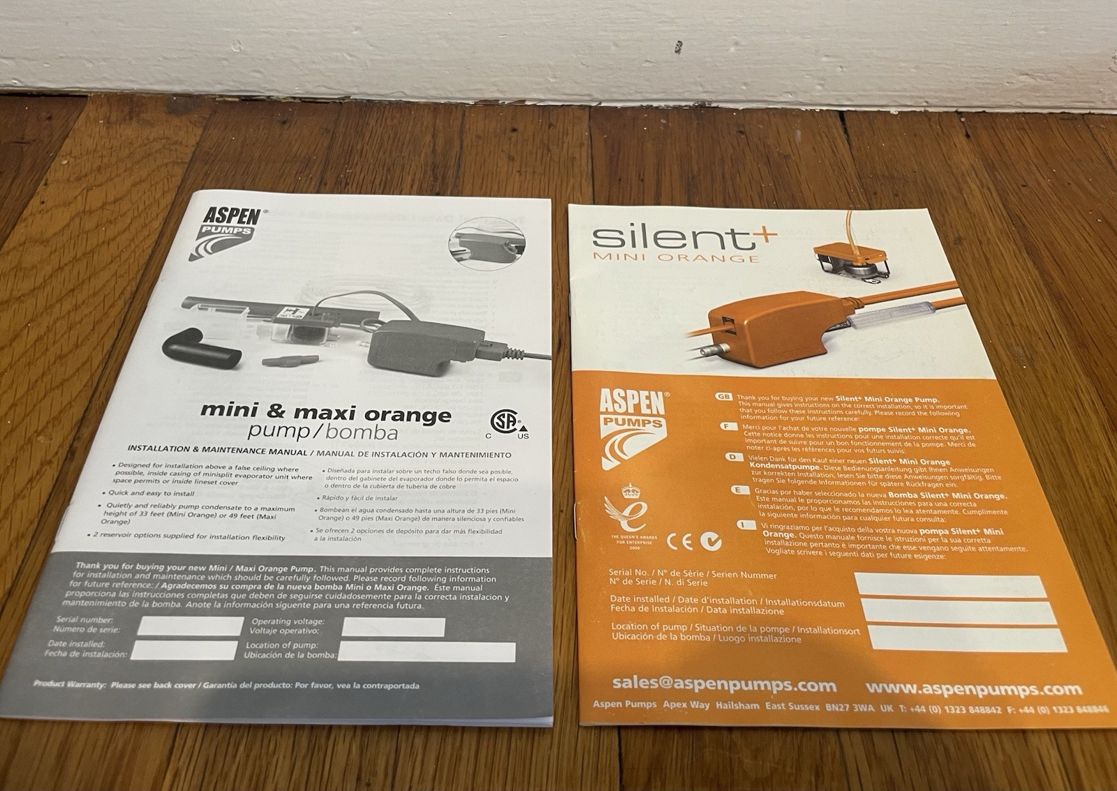 Aspen Pumps Silent+ Mini Orange Condensate Pump Kit, Variable Speed, 230V