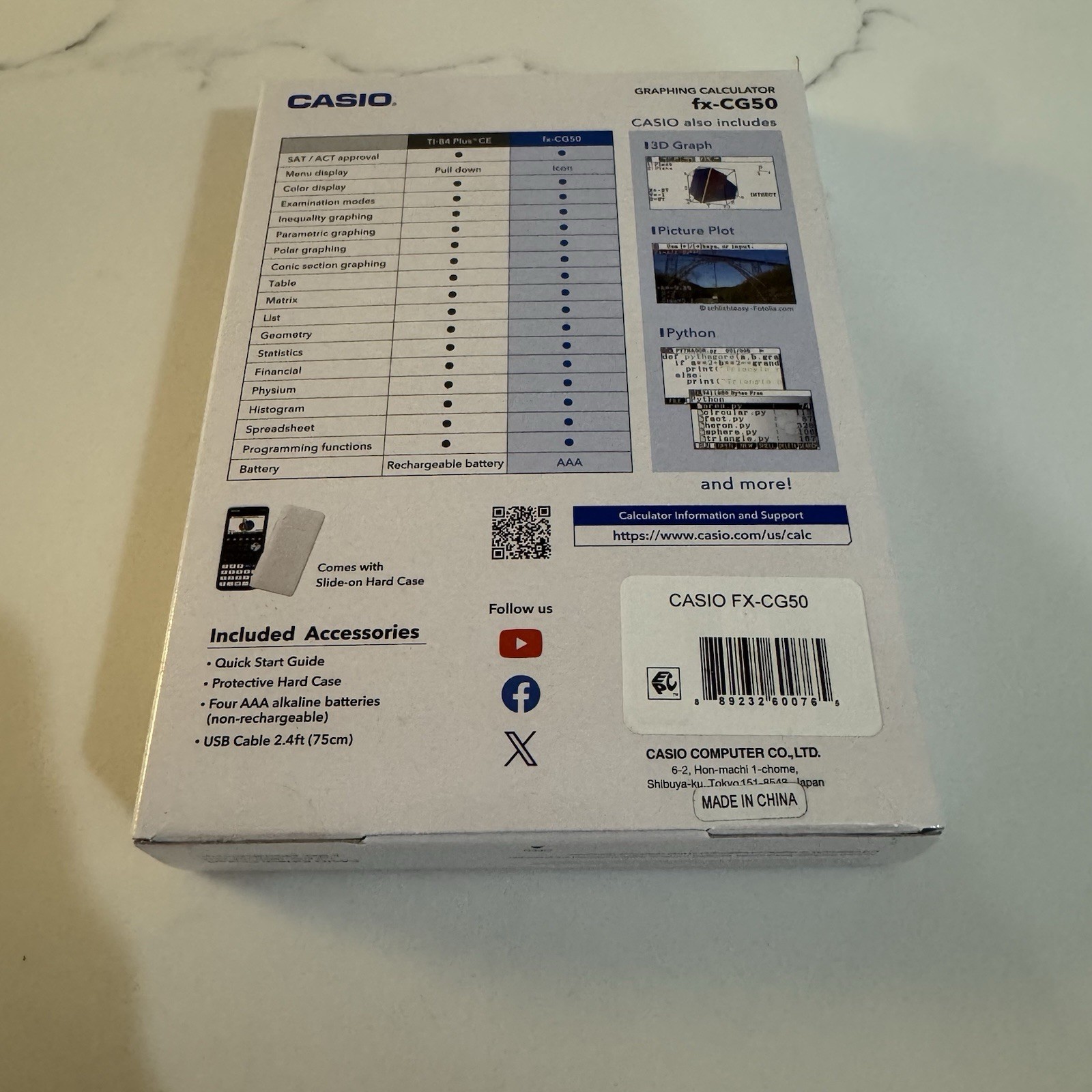 Casio FX-CG50 High-Resolution Python 3D Color Graphing Calculator – Black New