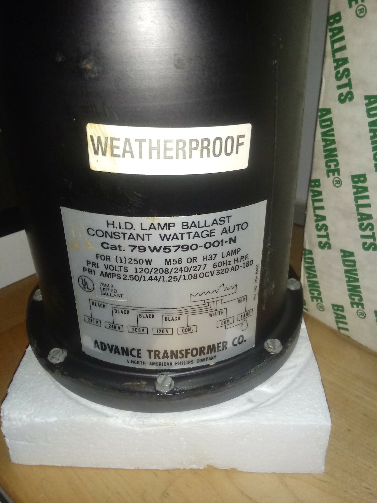 ADVANCE TRANSFORMER CO. 79W5790-001-N H.I.D. LAMP BALLAST CONSTANT WATTAGE AUTO