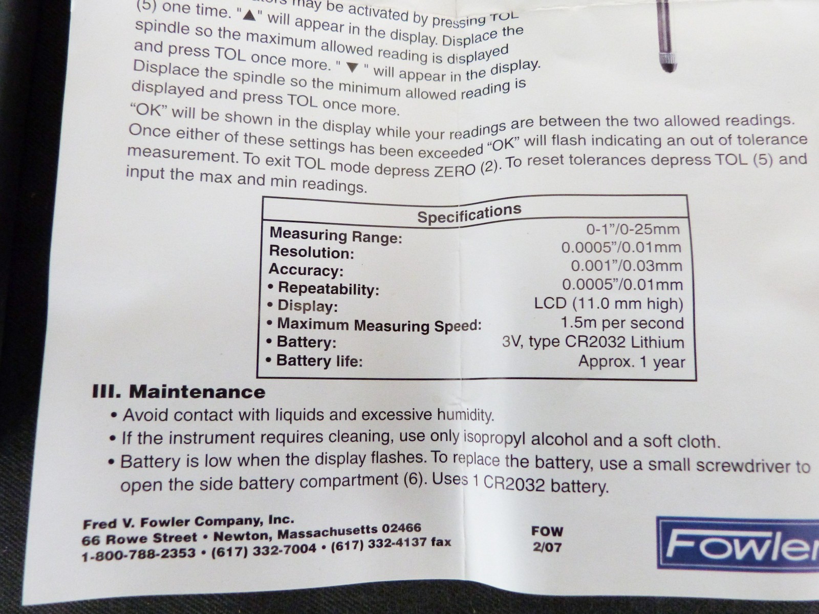 Fowler 54-520-250 Indi-X Blue Electronic Indicator 0-1 inch 0.0005 case + paper