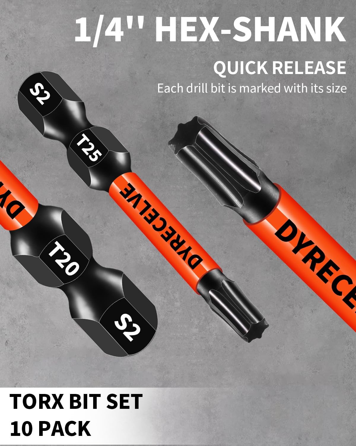 DYRECELVE Impact Torx Bit Set T15 T20 T25 T30 10 Pcs T15-T40 Bits, Black