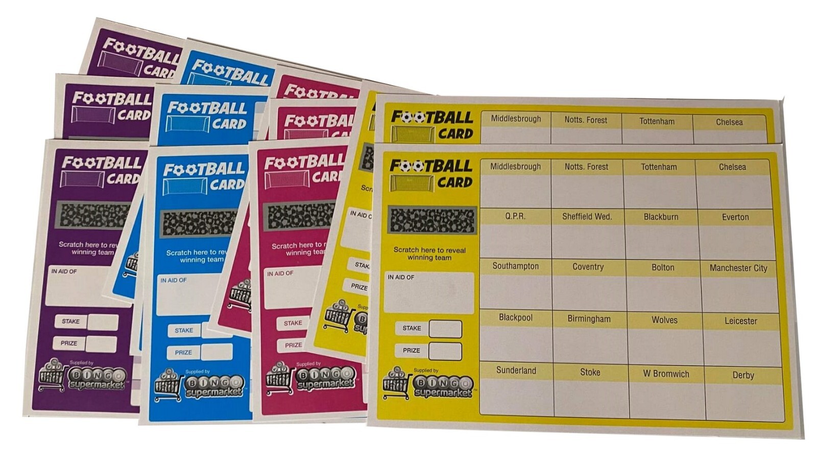 FOOTBALL SCRATCH CARDS 20 30 40 50 and 80 Team Fundraising A5 Card Charity Event