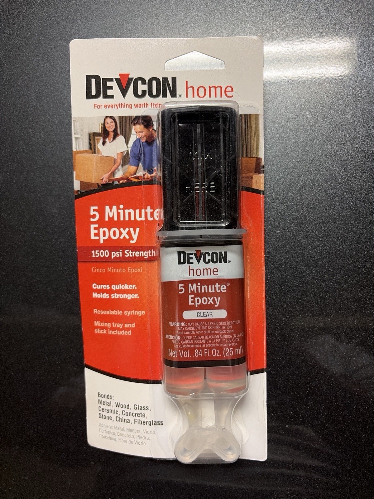 Devcon Home 5 Minute Epoxy Clear 0.84 oz Syringe 1500 PSI New Sealed