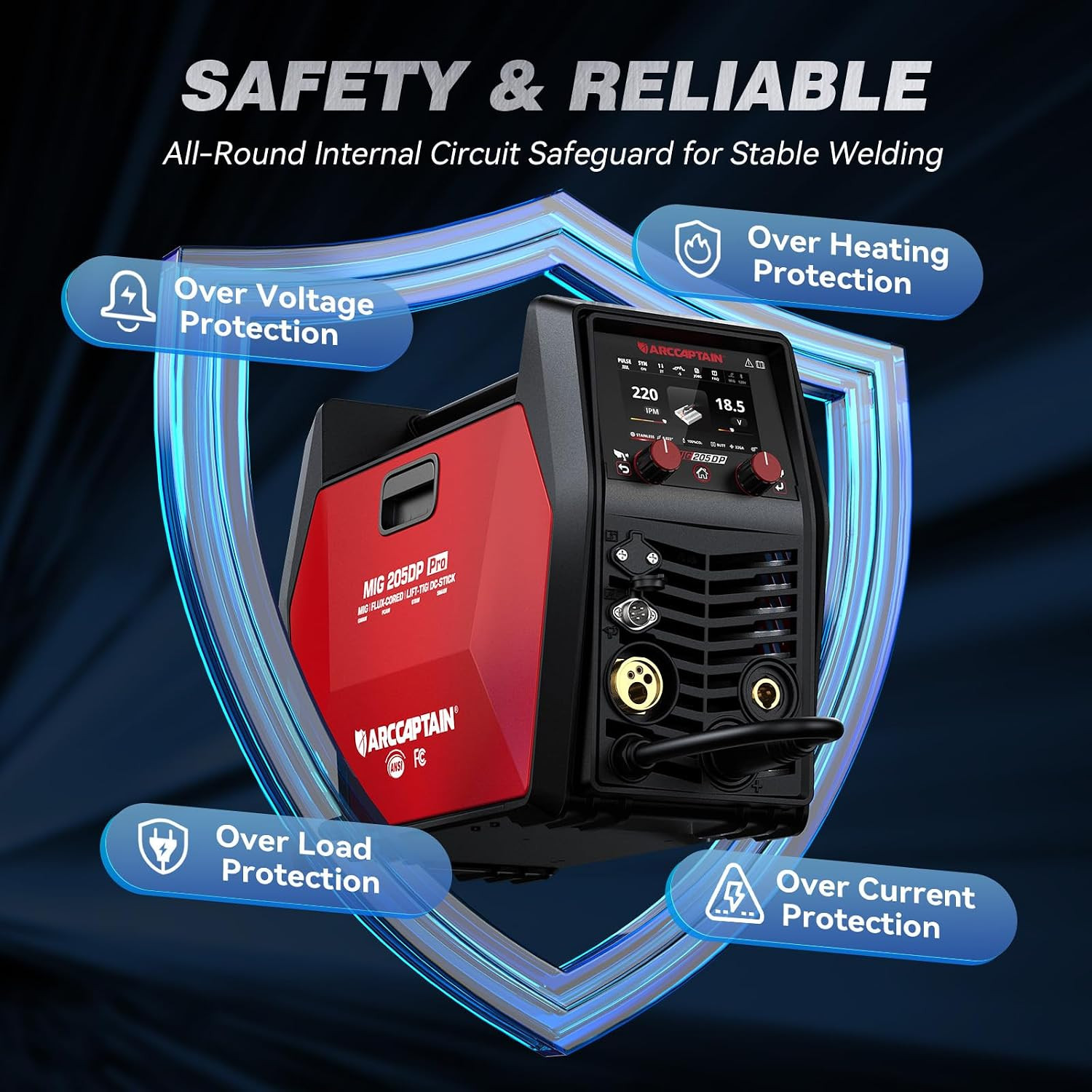 ARCCAPTAIN MIG205DP Pro 8-in-1 MIG Welder Dual/Single Pulse MIG/TIG/MMA/Spot APP
