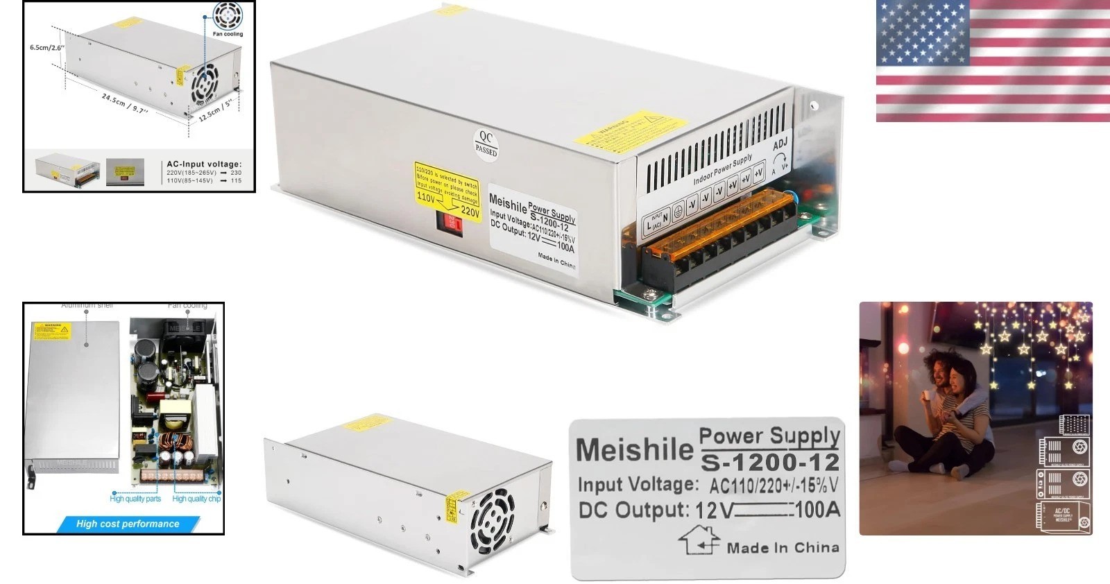 12V 100A 1200W Stable AC-DC Power Supply Adapter – LED, Motor, Amp