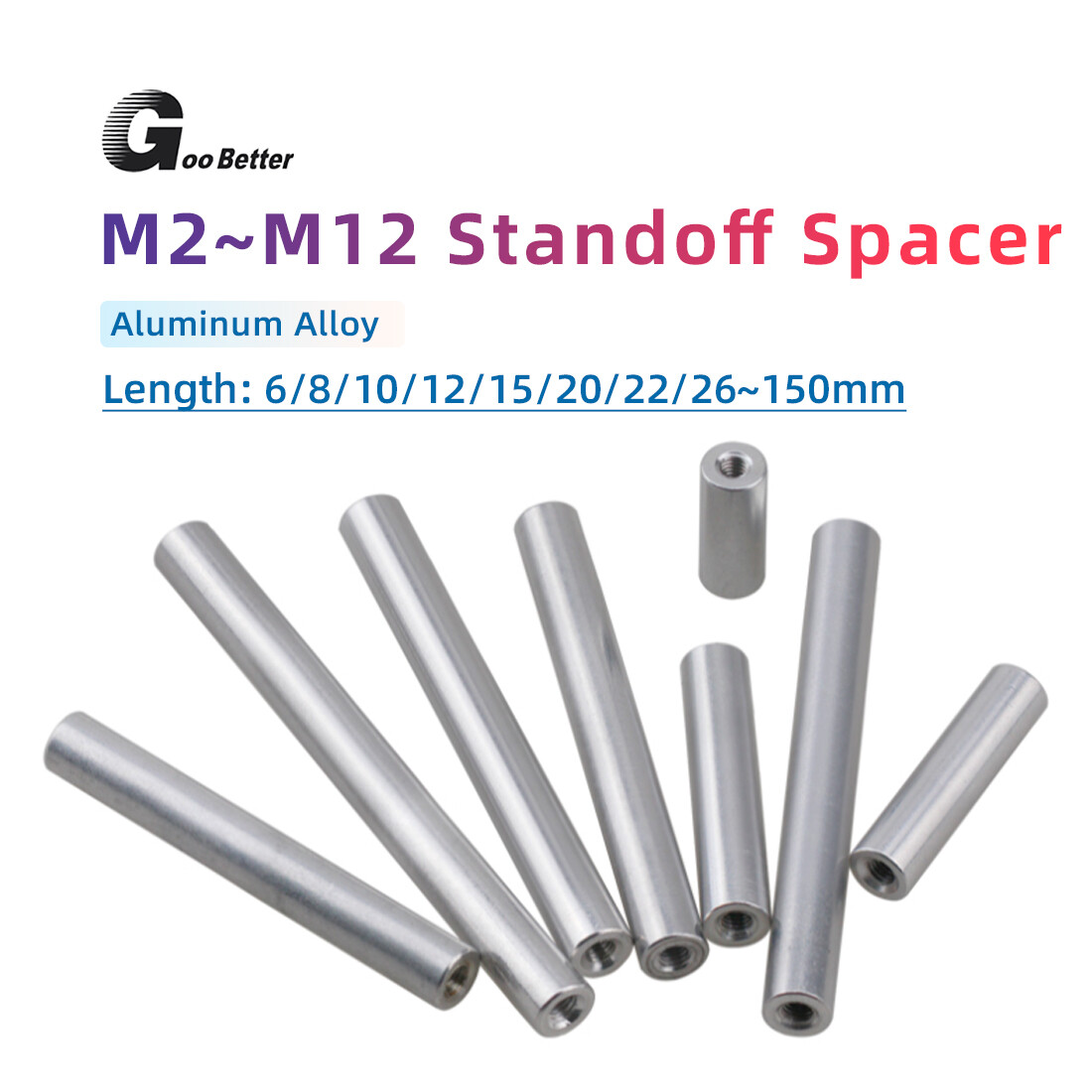 M2-M10 Aluminum Alloy Thread Sleeve Rod Bar Stud Round Connector Tube Long Nuts