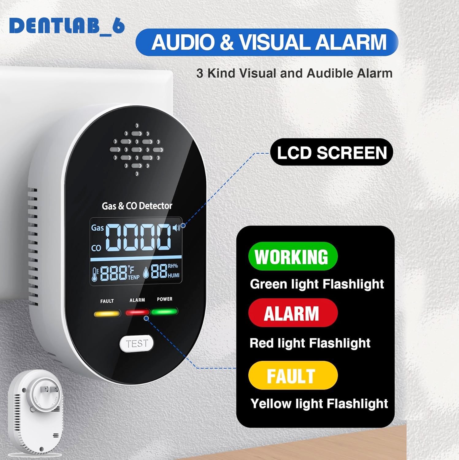 4-in-1 Carbon Monoxide Detector Warning Alarm Sensor LED Temperature Detectors