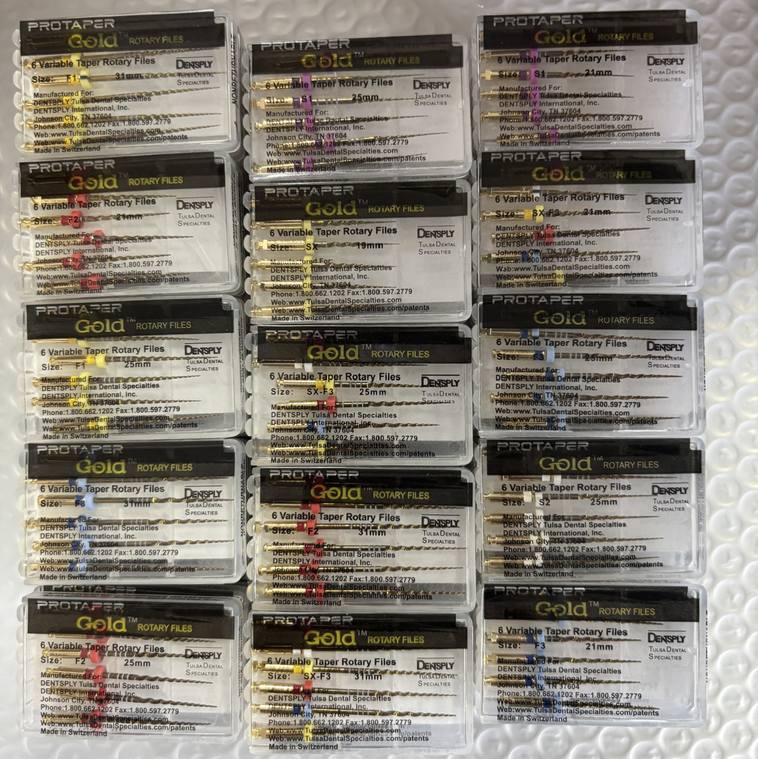 Dentsply ProTaper Gold Rotary Files Assorted Sizes 19/21/25/31mm Files 6/Pack US