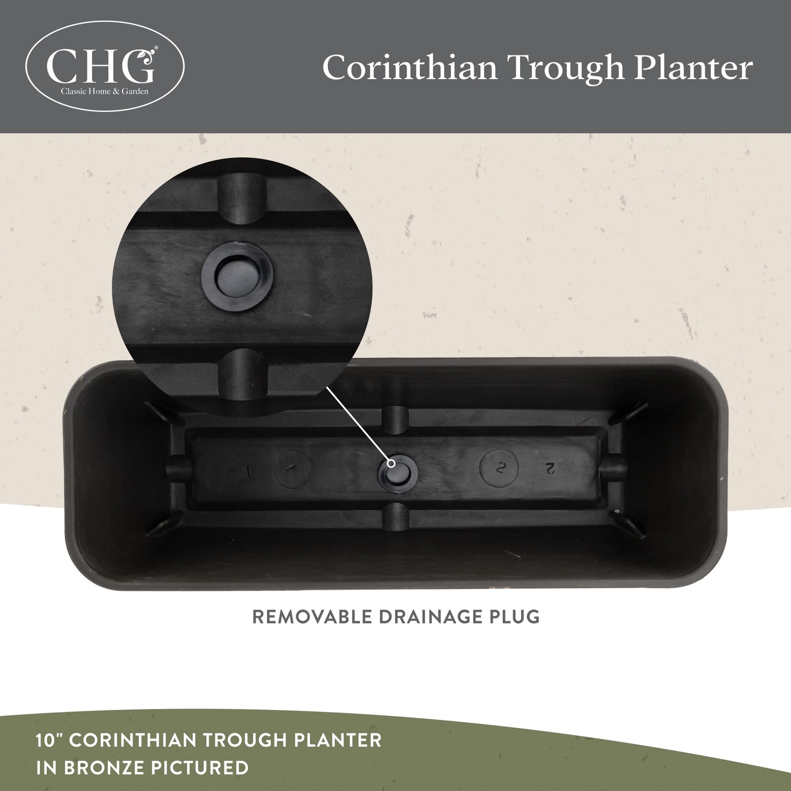 Classic Home and Garden Corinthian Trough Planter, 10″, Bronze, Pack of 3 10′