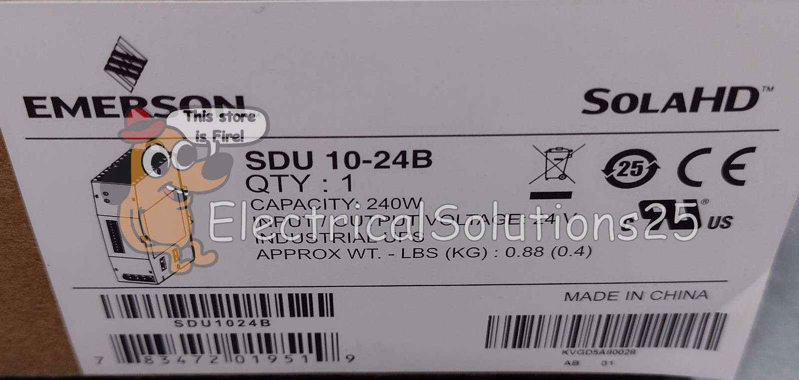 New Emerson SDU10-24B 24V 10A 240VA DIN Rail DC UPS – Free Shipping