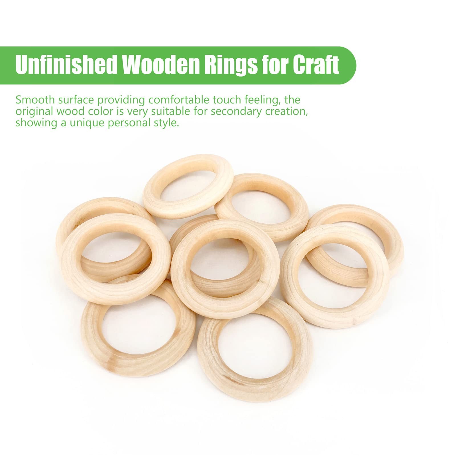 30PCS Natural Wooden Rings for Macrame, Unfinished Wood 55mm/2.2inch