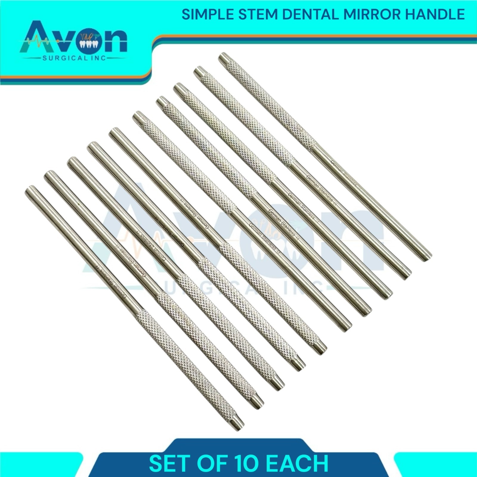 10pc Lot – Dental Oral Mouth Mirrors – Simple Stem – Knurled, for #4 & #5 Mirror