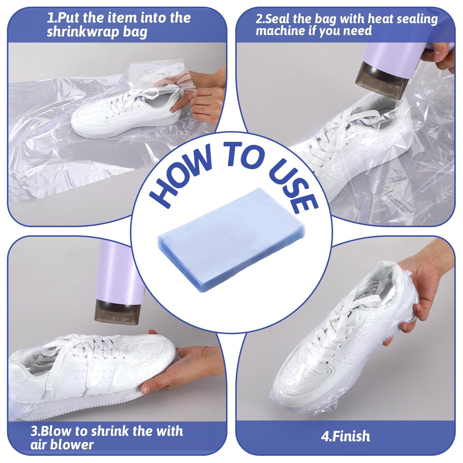 500 PCS Clear PVC Heat Shrink Wrap Bags 4×6 8×10 8×12 14×20 Inches