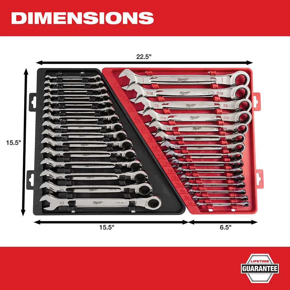 Milwaukee 48-22-9416P Ratcheting Combination Wrench SAE / Metric Set – 30 PC