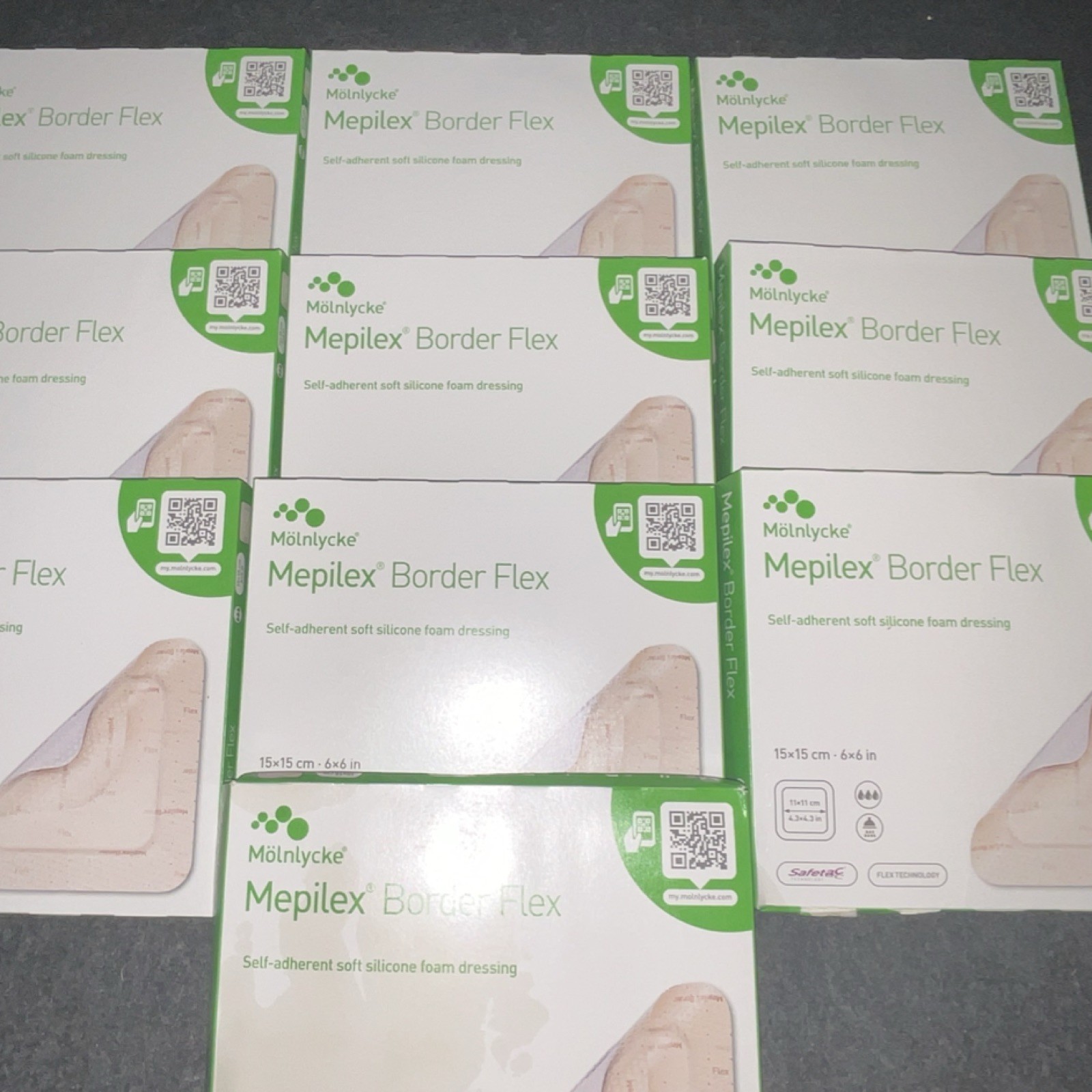 Mölnlycke Mepilex Border Flex Foam Self-Adherent Silicone 15x15cm lot of 10