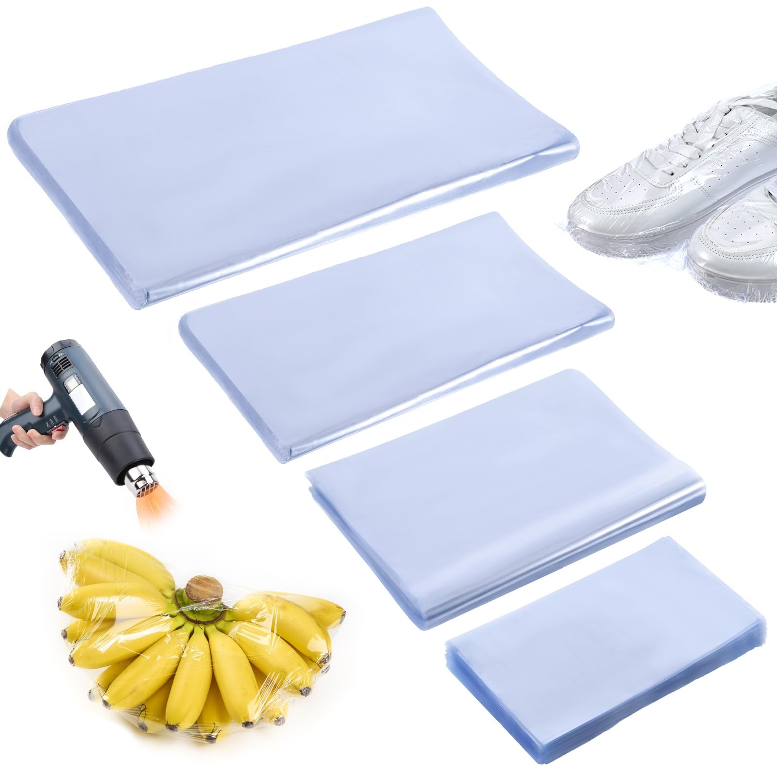 500 PCS Clear PVC Heat Shrink Wrap Bags 4×6 8×10 8×12 14×20 Inches