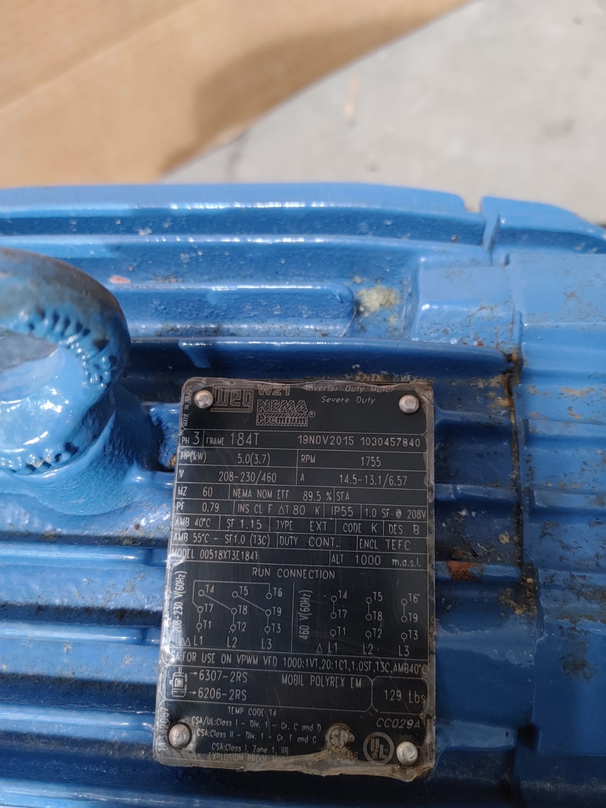 WEG 00518XT3E184T 3PH 1755 RPM 208-230/460 V 184T W21 Explosion Proof Motor
