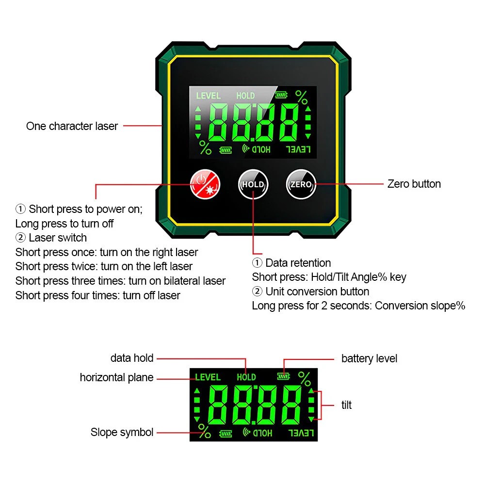 Digital Angle Finder W/ Laser Level Inclinometer Magnetic Angle Gauge Protractor