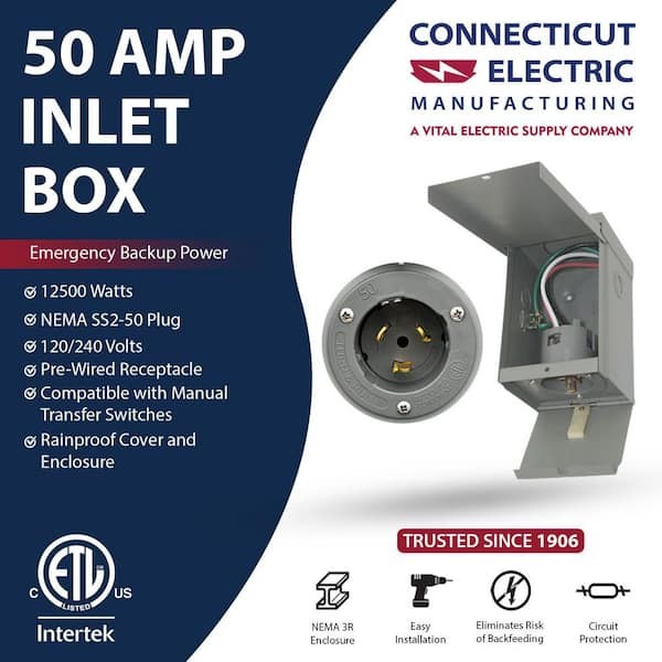 CONNECTICUT ELECTRIC 50 Amp Power Inlet Box (CS6375) with Cover